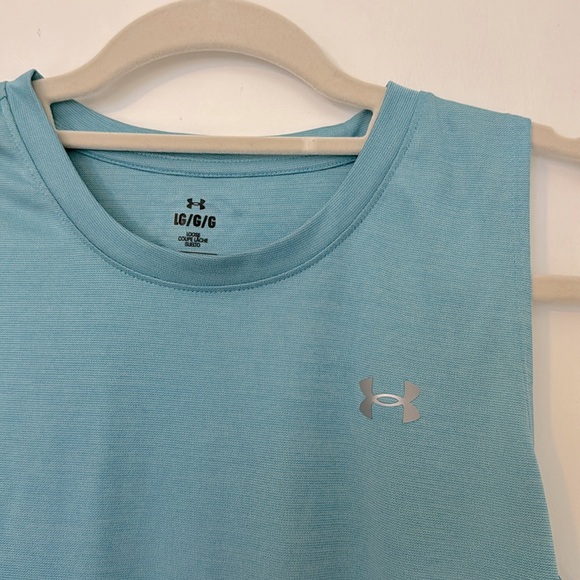 Sleeveless Under Armour Teal/Aqua/Blue Athletic Workout Top, Size L - Picture 2 of 2